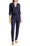 Go Couture Split Neck Straight Leg Jumpsuit In Navy