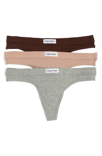 Calvin Klein Assorted 3-pack Thongs In Gq2 Grey Heathe