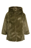 Save The Duck Kids' Flora Reversible Hooded Faux Fur Coat In Sherwood Green