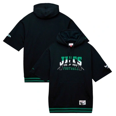 Mitchell & Ness Men's  Black New York Jets Pre-game Short Sleeve Pullover Hoodie