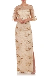 Js Collections Daphne Embroidered Sequin Column Gown In Gold