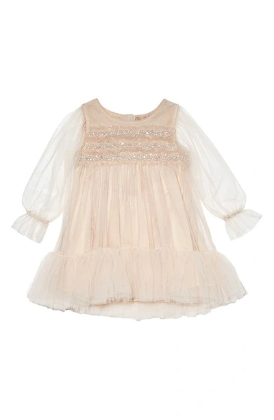 Tutu Du Monde Babies' Neva Imitation Pearl Detail Long Sleeve Tulle Party Dress In Linen