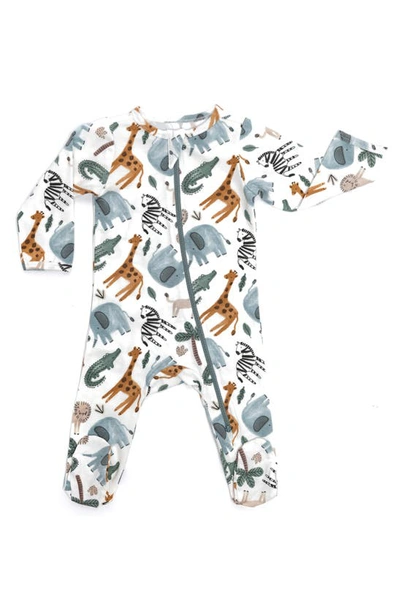 Norani Babies' Safari Print Organic Cotton Footie In Green/ Brown
