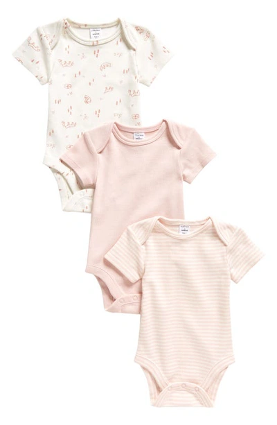 Nordstrom Babies' Assorted 3-pack Bodysuits In Pink Lotus Stripe Pack