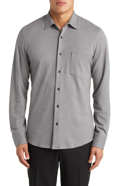 Nordstrom Trim Fit Piqué Button-up Shirt In Grey Silk Jcq Txt