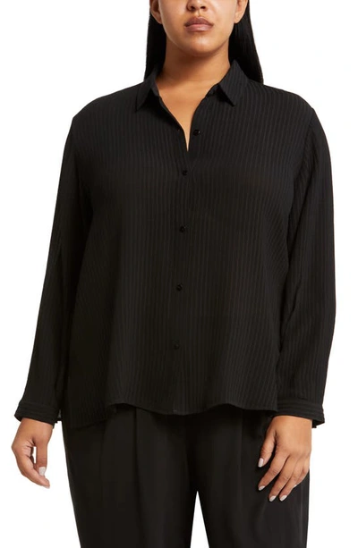 Eileen Fisher Silk Button-up Shirt In Black