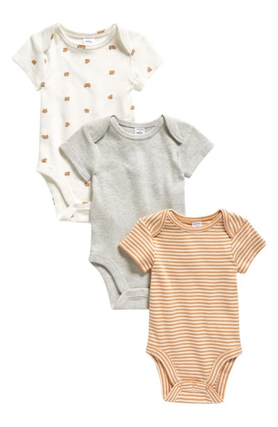 Nordstrom Babies' 3-pack Bodysuits In Ivory Egret Bears Pack