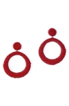 Deepa Gurnani Asta Beaded Hoop Drop Earrings In Maroon