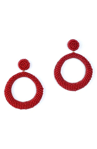 Deepa Gurnani Asta Beaded Hoop Drop Earrings In Maroon