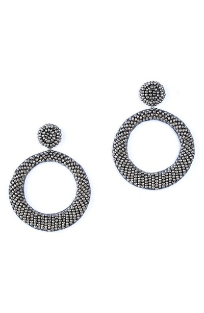 Deepa Gurnani Asta Beaded Hoop Drop Earrings In Gunmetal