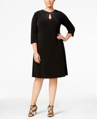 Calvin Klein Plus Size Embellished Keyhole Dress In Black