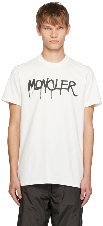 Moncler White Printed T-shirt In 034 Silk White