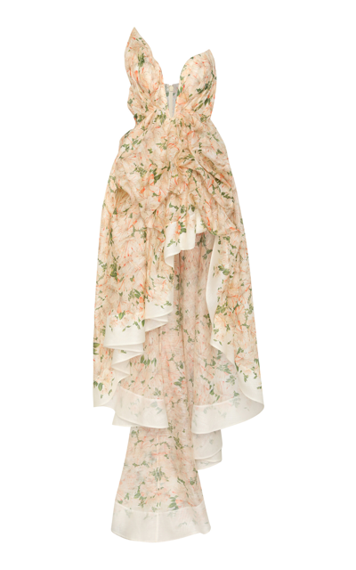 Zimmermann Natura Draped Linen-silk Midi Dress In Multi