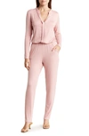 Go Couture Split Neck Straight Leg Jumpsuit In Mauve