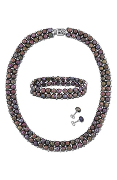 Delmar Sterling Silver 6-6.5mm Cultured Freshwater Pearl Collar Necklace In Black