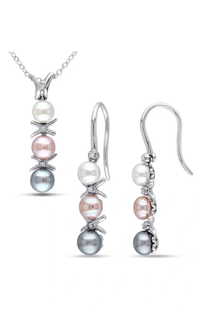 Delmar Cultured Freshwater Pearl Pendant Necklace & Drop Earrings Set In Multicolor