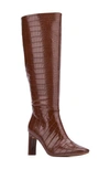 New York And Company Isabelle Croc Embossed Knee High Boot In Brown Croco