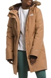The North Face Arctic Waterproof 600-fill-power Down Parka With Faux Fur Trim In Almond Butter Tnf Monogram Lrg
