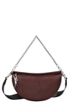 Longchamp Small Roseau Essential Soft Half Moon Leather Crossbody Bag In Red