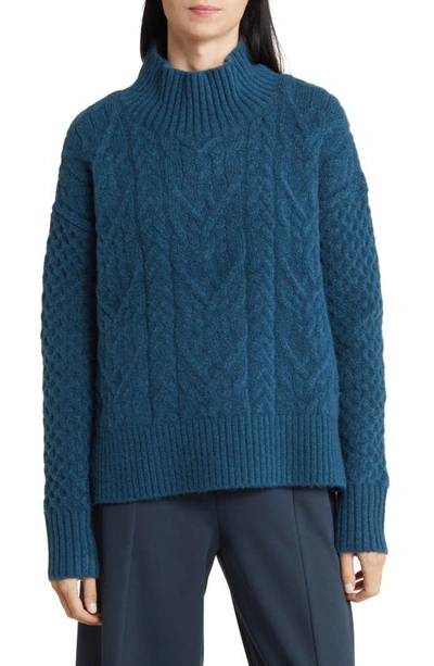 Nordstrom Mock Neck Cable Knit Sweater In Blue Ceramic