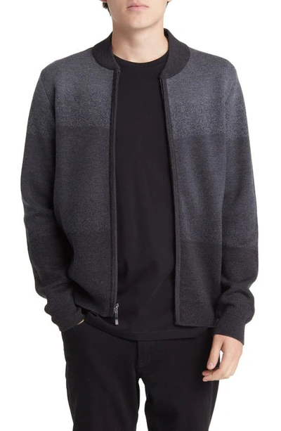 Robert Barakett Crosswoods Ombré Jacquard Merino Wool Zip-up Sweater Jacket In Charcoal