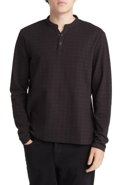 Robert Barakett Arkell Long Sleeve Cotton Blend Jacquard Henley In Black