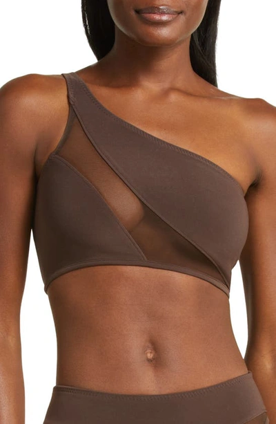 Norma Kamali Snake Mesh One-shoulder Bikini Top In Chocolate Mesh