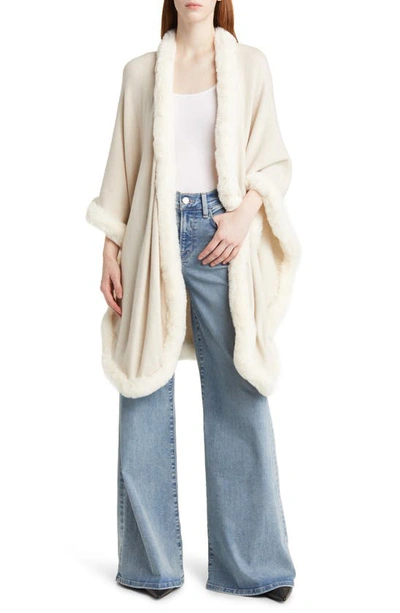 La Fiorentina Faux Fur Trim Ruana In Beige
