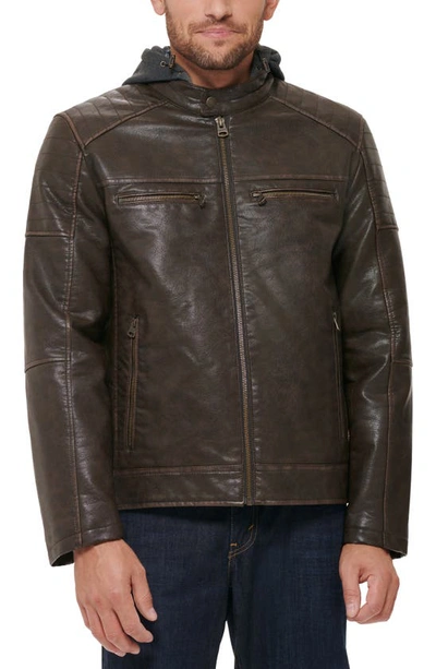 Levi's Faux Leather Hooded Moto Racer Jacket In Deep Brown