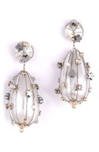 Deepa Gurnani Cora Imitation Pearl Drop Earrings In Silver