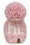 Pine + Poppy Babies' Hi Intarsia Pompom Hat In Light Pink