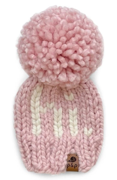 Pine + Poppy Babies' Hi Intarsia Pompom Hat In Light Pink