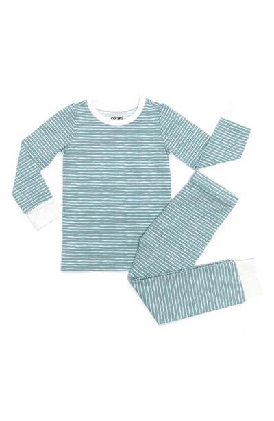 Norani Babies' Stripe Fitted Two-piece Stretch Organic Cotton Pyjamas In Blue
