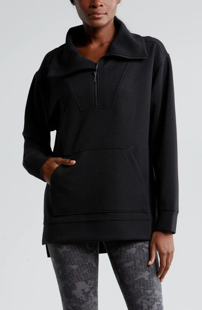 Zella Cozy Ottoman Rib Half Zip Pullover In Black