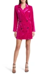 Floret Studios Long Sleeve Crushed Velvet Blazer Dress In Fuchsia