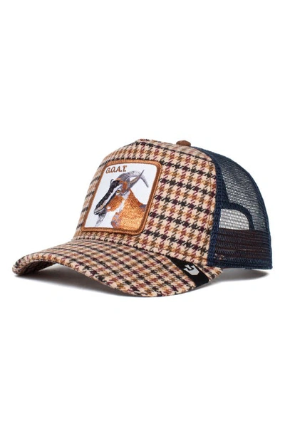 Goorin Bros Good Kid Goat Patch Check Trucker Hat In Beige