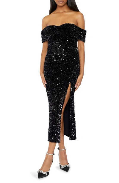 Likely Ronan Off The Shoulder Sequin Midi Dress In Black