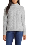 Caslon Cable Knit Funnel Neck Sweater In Grey Heather