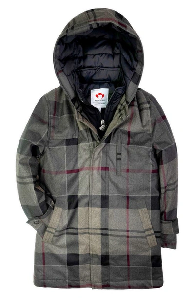 Appaman Kids' New Gotham Plaid Insulated Hooded Coat In Grey Plaid