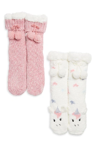 Cuddl Duds Critter 2-pack Lounge Crew Socks In Ivory/ Sea Pink