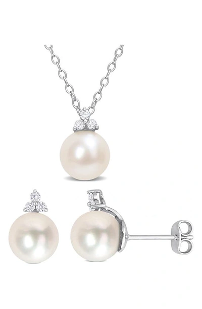 Delmar Cultured Freshwater Pearl & Diamond Pendant Necklace In Silver/ Pearl