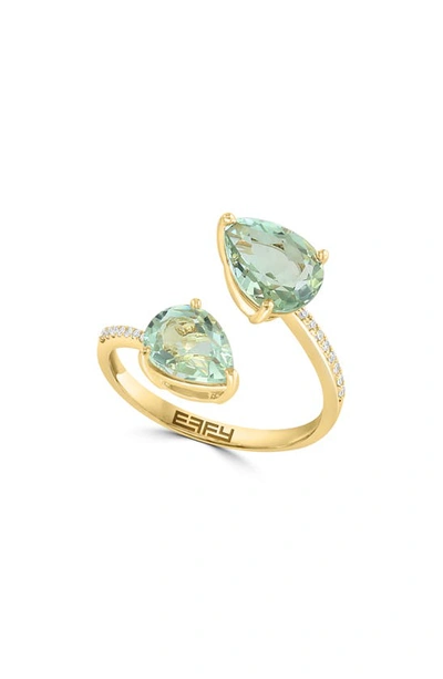 Effy 14k Yellow Gold Green Quartz & Diamond Bypass Ring In Yellow Gold/ Green