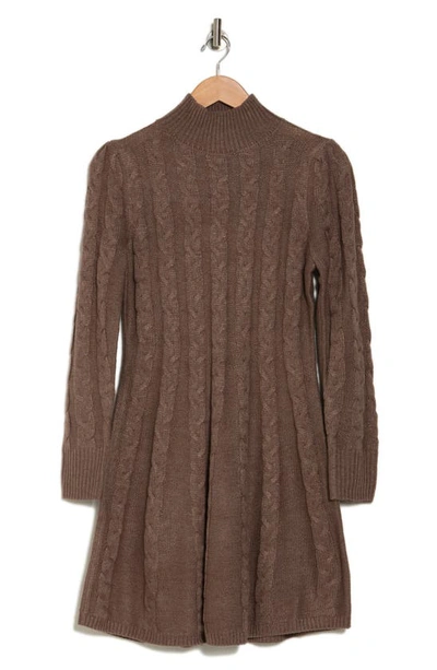 Lucky Brand Long Sleeve Cable Knit Sweater Dress In Mocha Bisque