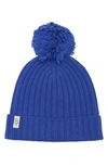 Ugg Kids'  Ribbed Wool Blend Pompom Beanie In Blue