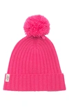 Ugg Kids'  Ribbed Wool Blend Pompom Beanie In Pink