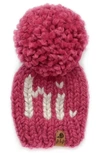 Pine + Poppy Babies' Hi Intarsia Pompom Hat In Rich Pink