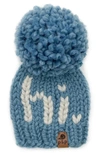 Pine + Poppy Babies' Hi Intarsia Pompom Hat In Rich Blue