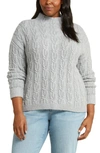 Caslon Cable Stitch Funnel Neck Sweater In Grey Heather