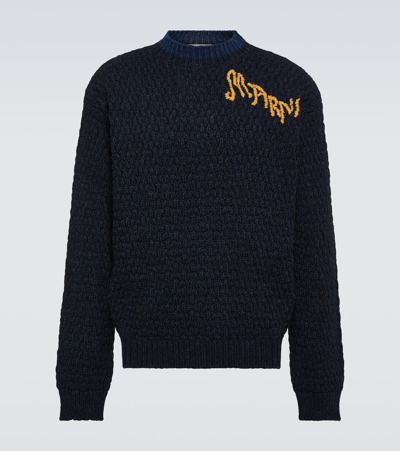 Marni Logo Virgin Wool Sweater In Black