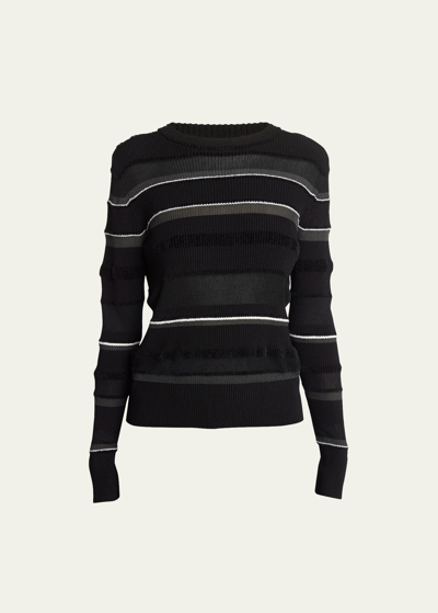 Proenza Schouler Judy Tricolor Ribbed Sweater In Black Multi
